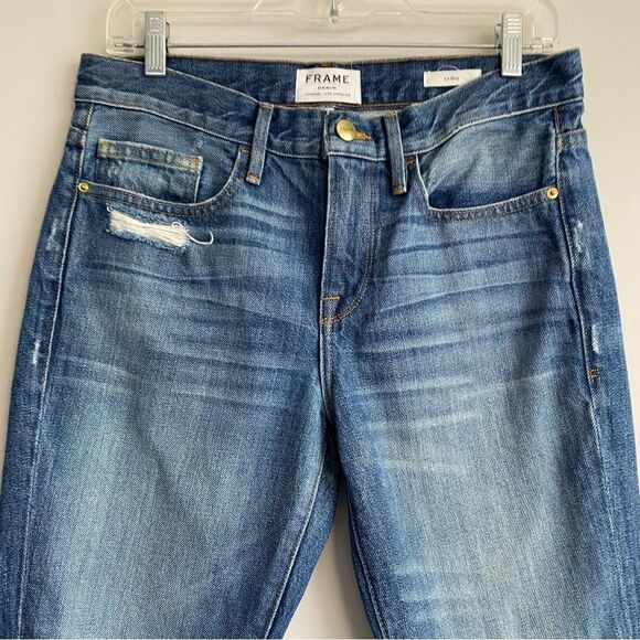 Frame Denim Le Boy Distressed Straight Leg Jeans in Kirkwall - Picture 2 of 9